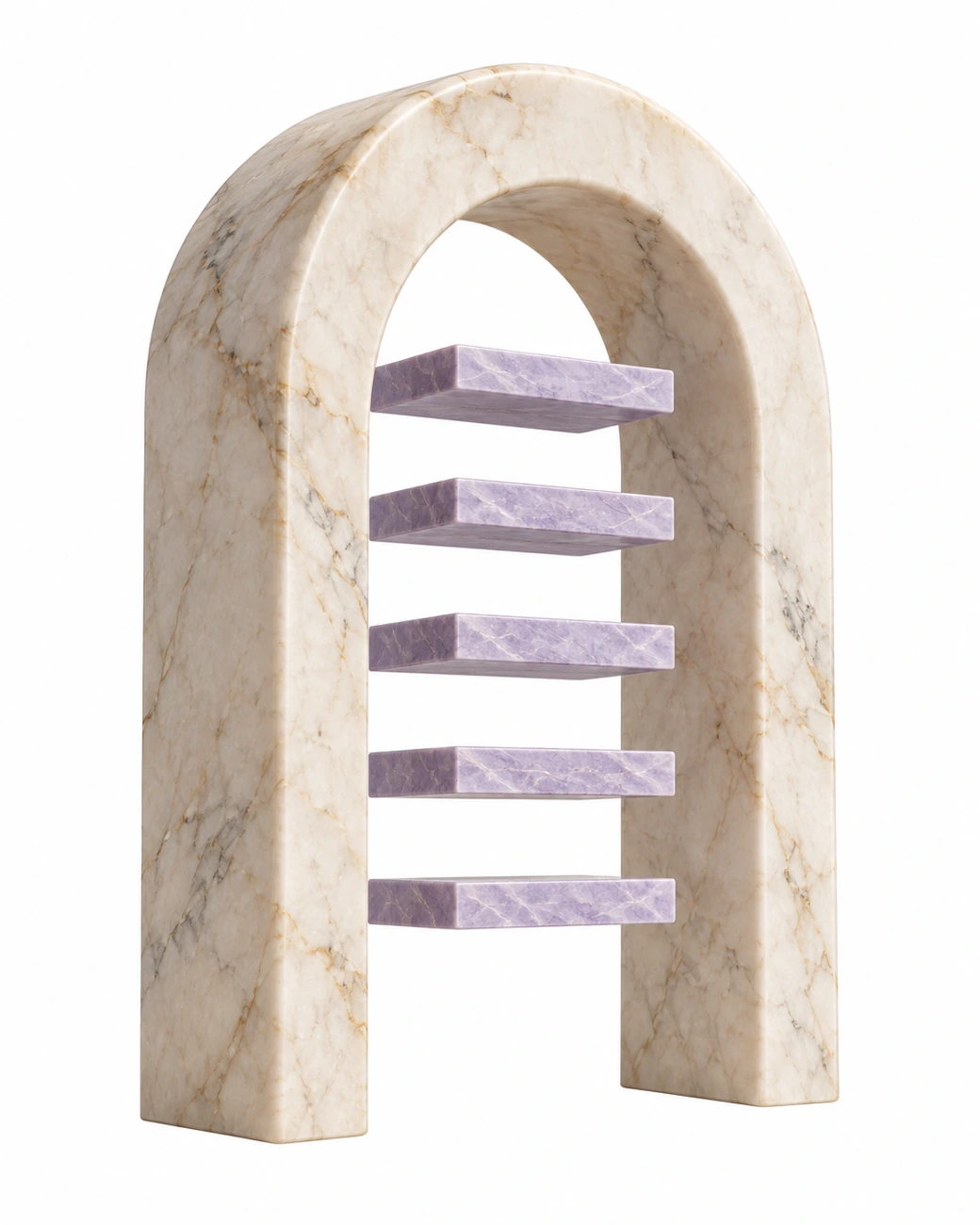 Marble architectural arch with suspended stone slabs